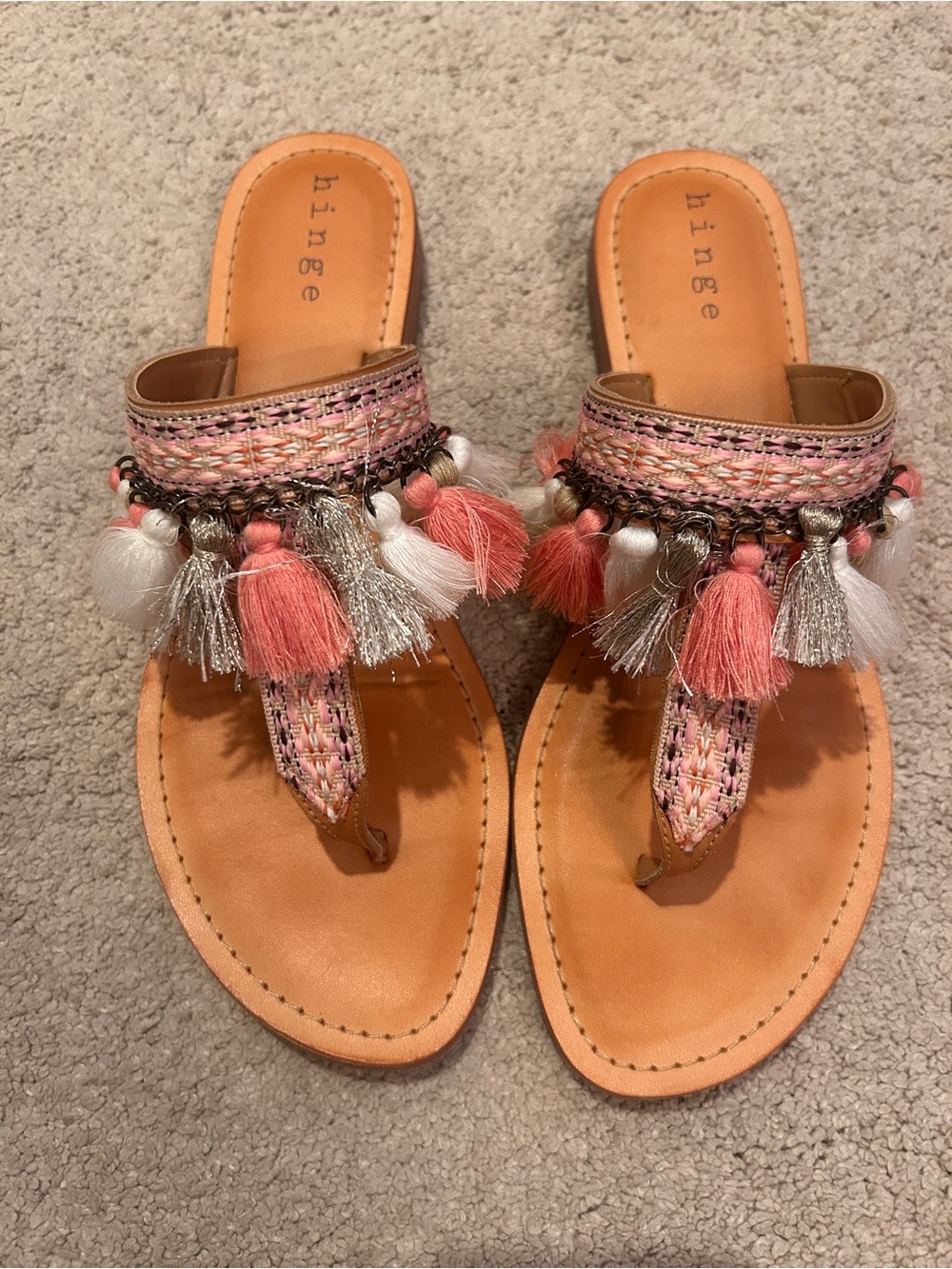 Hinge Barbo Blush Multi Fabric Tassel Sandals